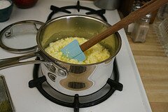 in small saucepan Lemon curd in a saucepan ready for heating